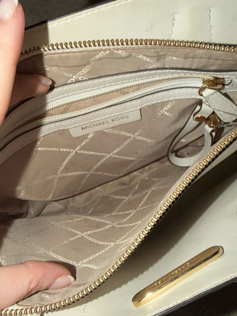 Michael Kors Cream Leather Tote with Gold Hardware